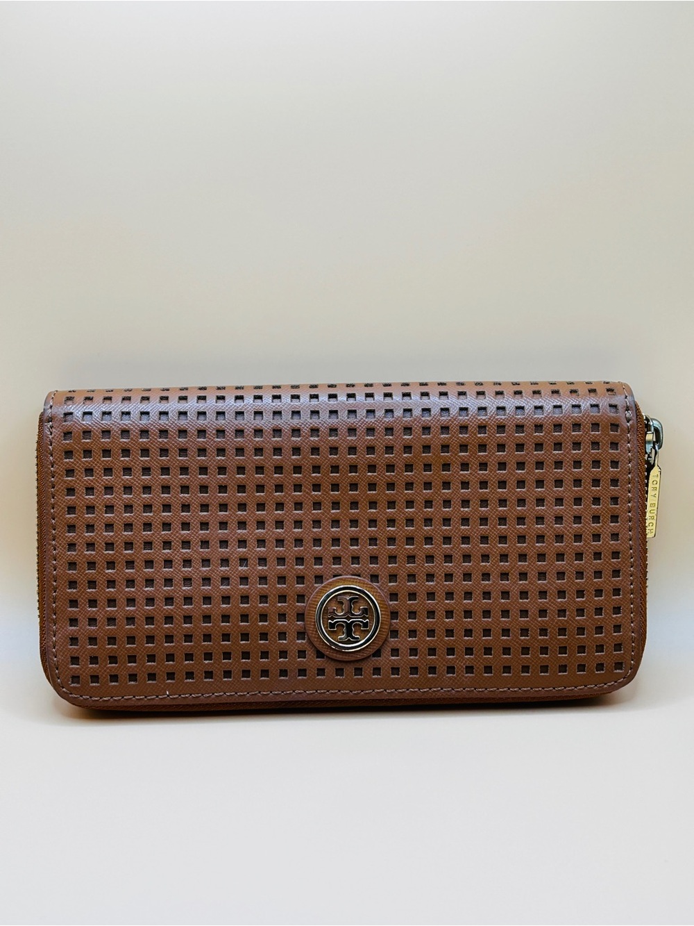 Tory Burch Perforated Zip-Around Full Size Wallet in Cognac Leather VGC